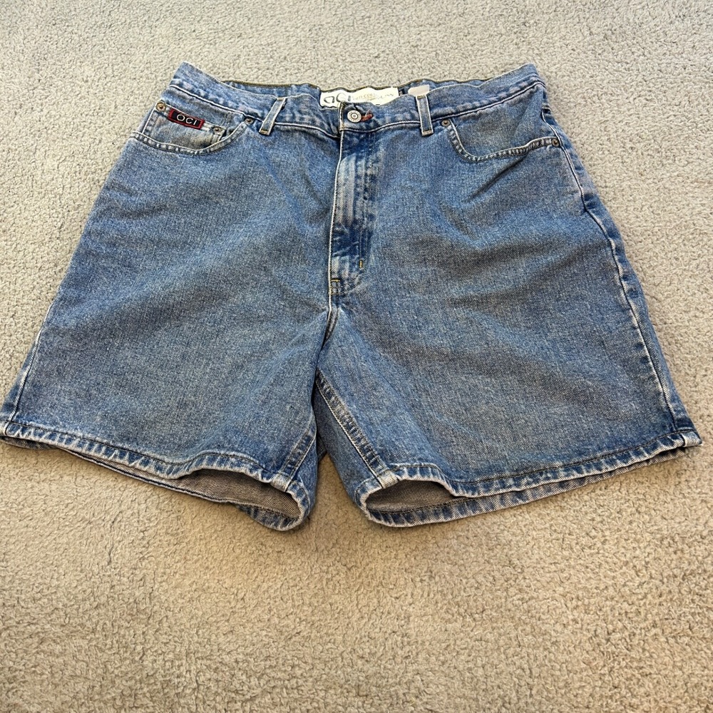 OCI Old‎ College Inn  Jean Shorts Men 34x7 Blue Relaxed Fit Zipper Pockets Logo